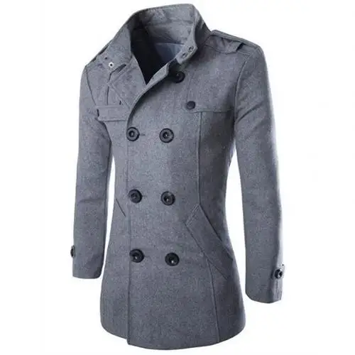 Dark Gray Зимний мужской плащ, двубортный, английский стиль, длинный, для мужчин, высокого качества, шерстяной, тонкий, с отворотом, мужской, ветровка, чистый цвет, пальто - Цвет: Dark Gray