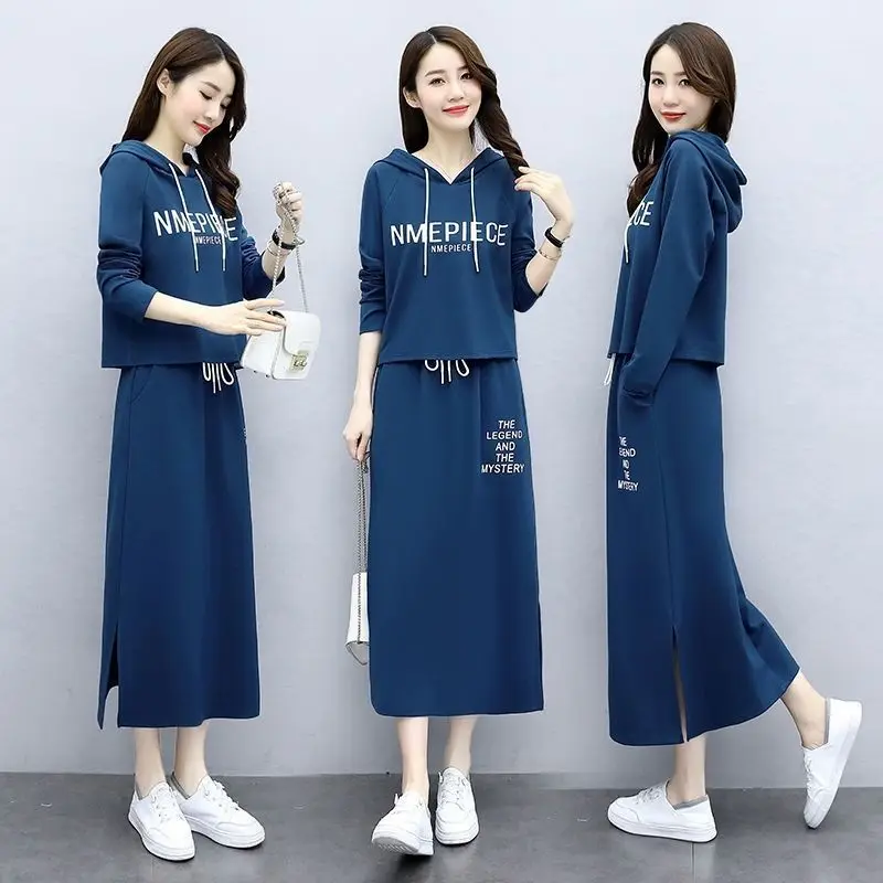 

Two Piece Set Women Skirt Autumn Winter New Large Size Thin Loose Fashion Temperament Fall Clothes for Women Series Clothes