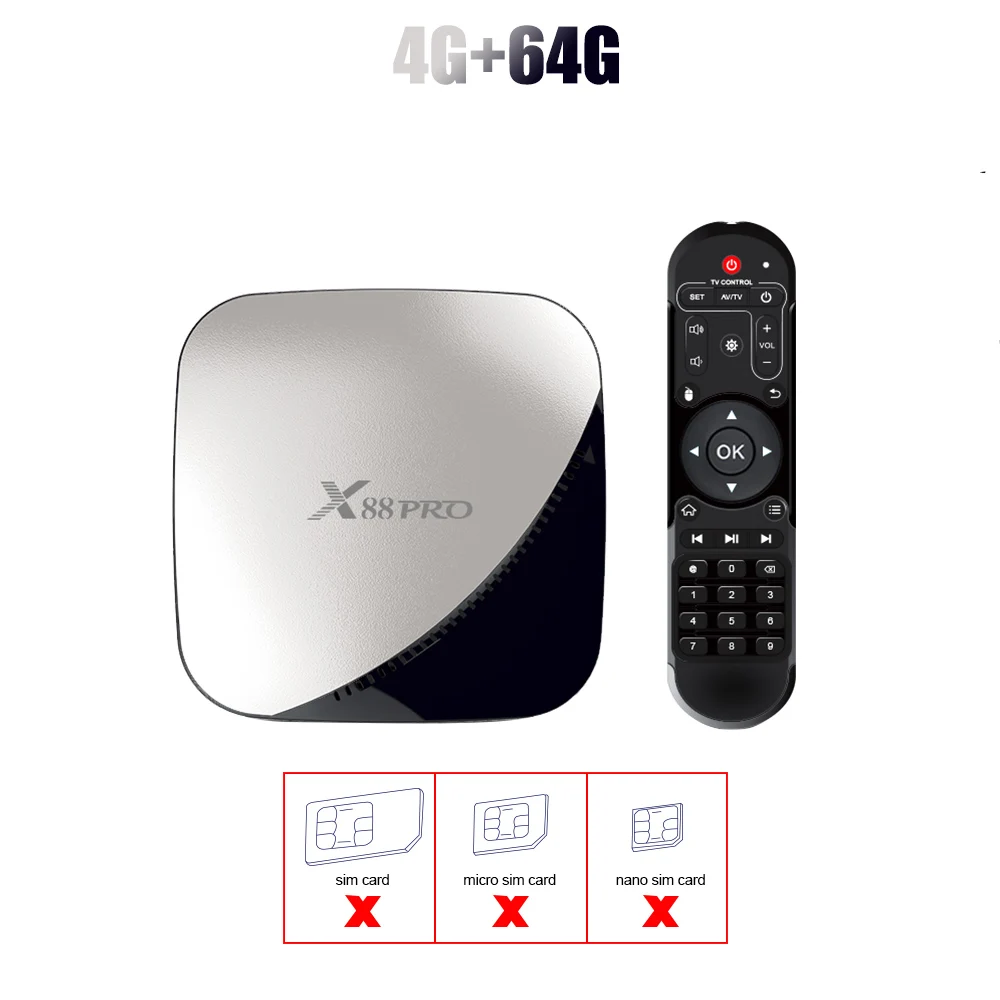 X88 STB 4K Smart tv телеприставка Android 9,0 HDMI 2,0 HD с поддержкой sim-карты WiFi Bluetooth 4K@ 60Hz Samrt tv Box - Цвет: Pro 4G 64G Silver