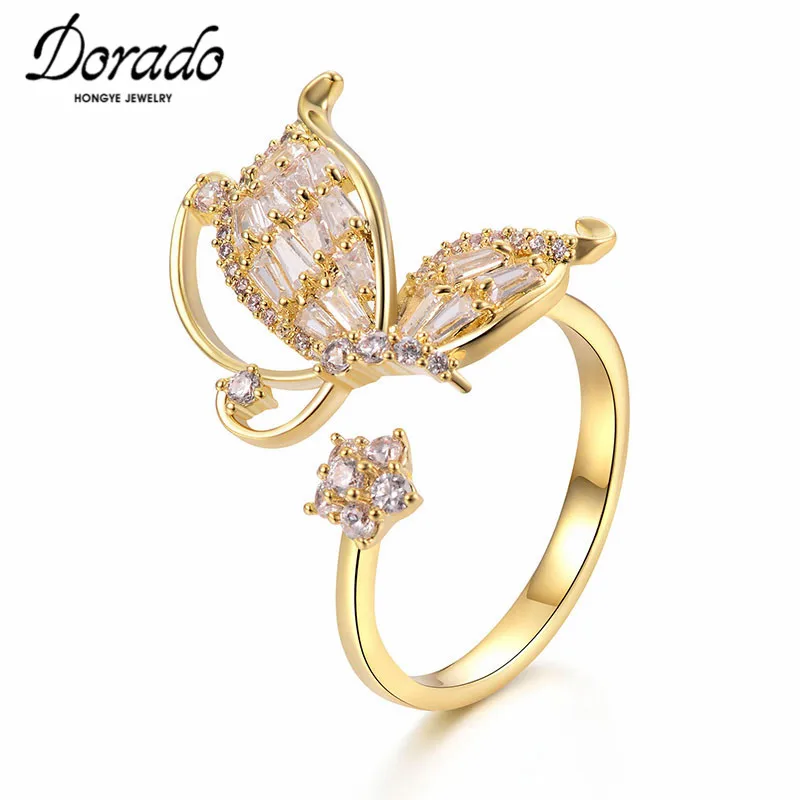 Dorado модное регулируемое кольцо с крыльями бабочки и кристаллами для женщин