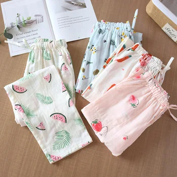 

Lovely Spring Autumn Comfort Home Pants Women Pure Cotton Double Gauze Thin Sleep Pants Sleep Bottoms Casual Printing Pyjamas