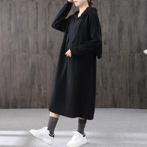 black SsuperAen/женское платье из двух частей с капюшоном; хлопковое повседневное женское платье; сезон осень-зима; Новинка года; женская одежда - Цвет: black