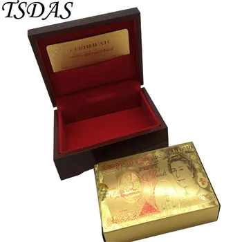 

British 50 Pound 24 Karat Gold Foil Plated Poker Playing Card with Red Wood Gift Box and Certificate 54 PCS/deck Souvenirs Gift