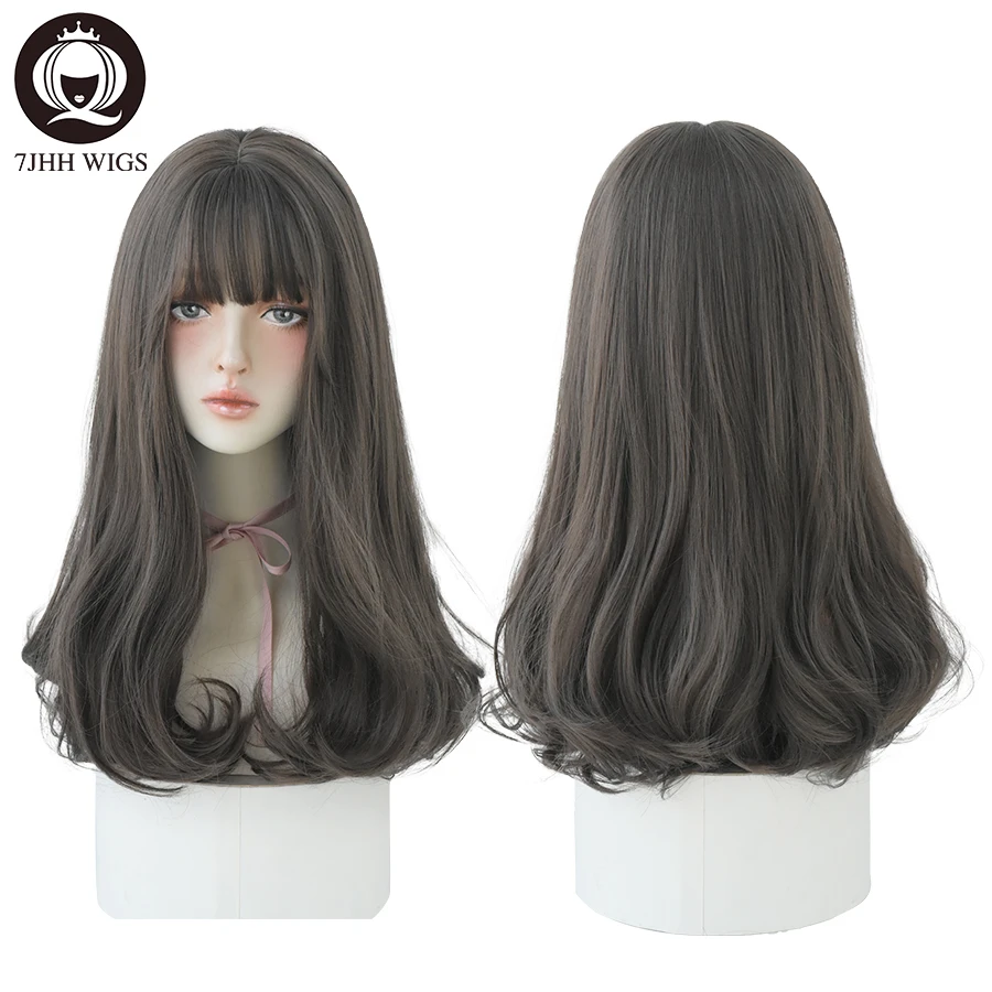 7JHH WIGS Light Brown Wig For Women With Fringe Fashion Heat Resistant Mid-Length Synthetic Wig