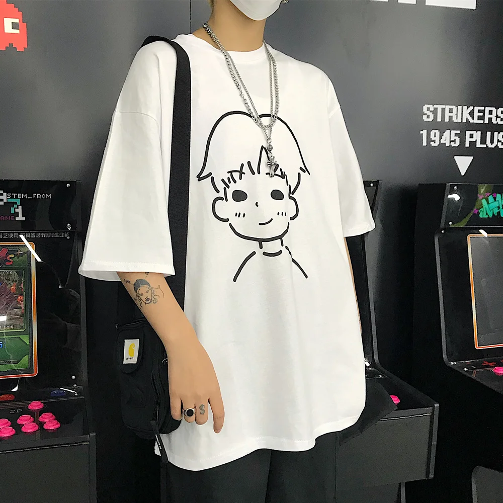Футболка с принтом из мультфильма Женская и мужская Harajuku, пара топов, летняя футболка, Корейская одежда больших размеров, рубашка с короткими рукавами и круглым вырезом V693