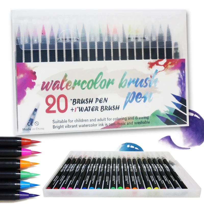 Manga Journal Coloring Books 36 PCS Watercolour Brush Pen and Journal Stencils Set Including 24 Colours Watercolour Brush Pens 2 Water Brush Pens 10 Journal Stencils for Colouring