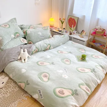 

Autumn Winter Thickened Snow Velvet Cartoon Fleece Student Dormitory 4Pcs Set Bedding