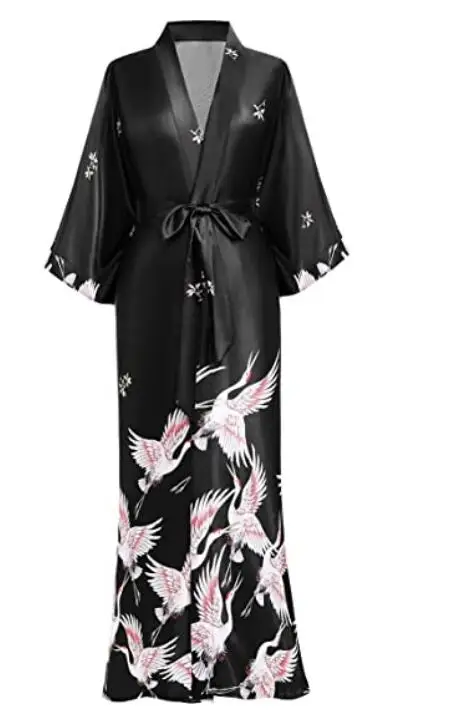 Satin Sleepwear Women Brides Wedding Robe Sleepwear Silky Nightgown Casual Bathrobe Animal Rayon Long Nightgown Kimono Bathrobe Women Sleepwear Bride Robes Silk Robe