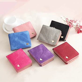

Fashion Heart Short Women's Wallet Hasp PU Leather Female Cute Small Solid Mini Clutch Coin Purse Card Holder