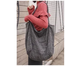 Для женщин сумка для покупок, в клетку большого размера с Ёмкость холщовых сумок большая сумка-тоут Сумки из натуральной кожи Повседневное сумка