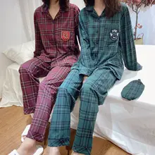New! Pajamas Cosplay For Men Women Summer Winter Retro Plaid Cotton Couple Home Nightgown Sleepwear