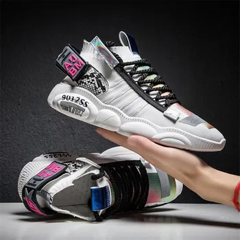 

Men White Chunky Trainers High Quality Mesh Breathable Platform Dad Sneakers Lace Up Fashion Outdoor Sneakers Men Shoes Adult