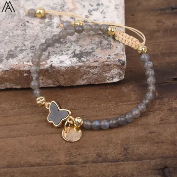 

Natural Black Shell Butterfly Beads 4mm Labradorite Stone Beads Knot Handmade Braided Bracelet Fashion Women Jewelry N0473AMAF