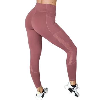 

NORMOV Mesh Splicing Fitness Pants High Waist Breathable Pockets Sweatpants Women Quick-drying Skinny Workout Trousers Women