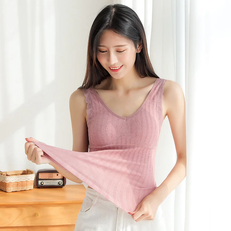 2021 Women Thermal Vest Autumn Winter New Color Cotton With Chest Pad Ladies Lace |