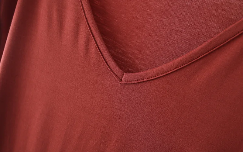 Solid V Neck Basic Tshirt Women summer modal Loose Tee Tops Casual undershirt M to 2XL235_voghion.com