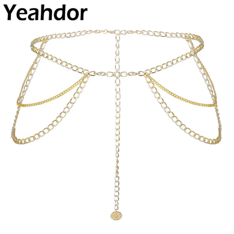 

Women Adjustable Multilayer Metal Link Long Tassel Waistbands Body Jewelry Trendy Waist Belt for Wedding Party Evening Events