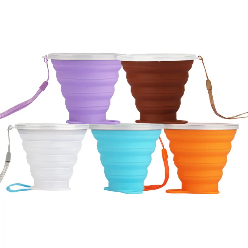 Portable Folding Silicone Cup Telescopic Drinking Collapsible Leakproof With Stainless Steel Ring For Travel Hiking Outdoor | Спорт и
