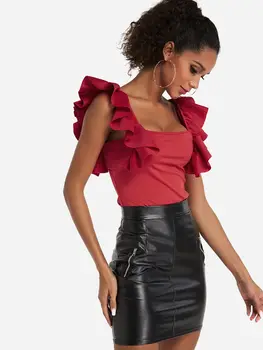 

Women Jumpsuits Ruffle Off Shoulder Sleeveless Bodysuits Summer Solid Color Skinny Rompers Beach Style Square Collar Jumpsuit
