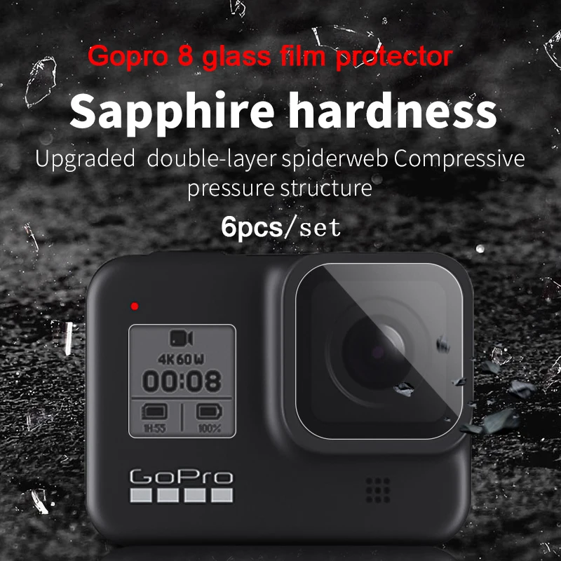 Startrc 6 шт. закаленное стекло для защиты экрана Gopro Hero 8 Черная Спортивная