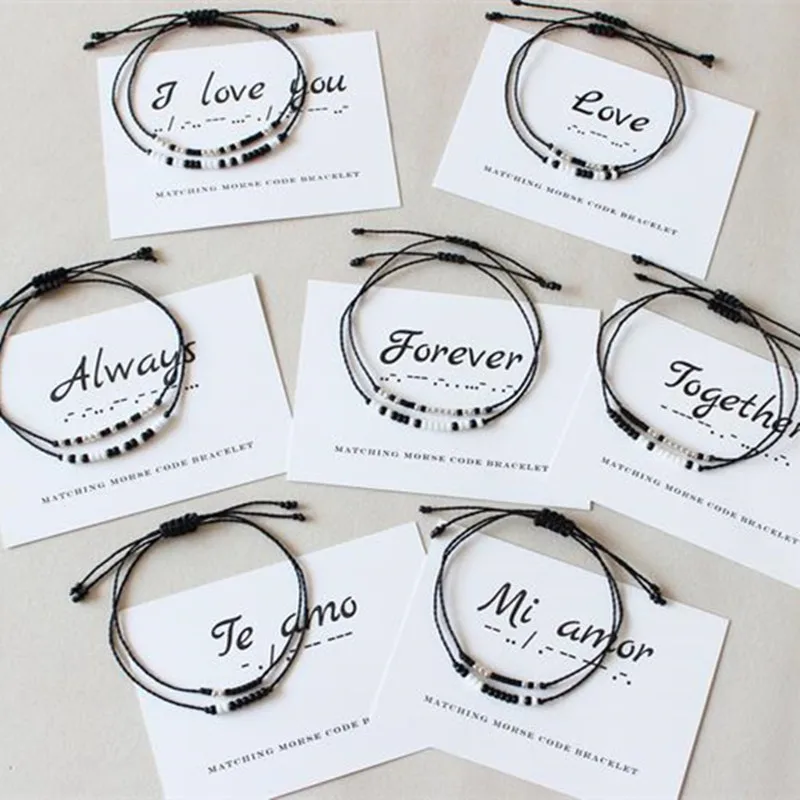8Seasons Simple Morse Code Bracelets Couple Adjustable Rope Love Forever Bracelet For Women Girl Anniversary Fashion Jewelry | Украшения и