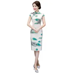 Плюс размер 3XL Платье До Колена в китайском стиле с коротким рукавом винтажное женское длинное платье Qipao классическое сценическое шоу
