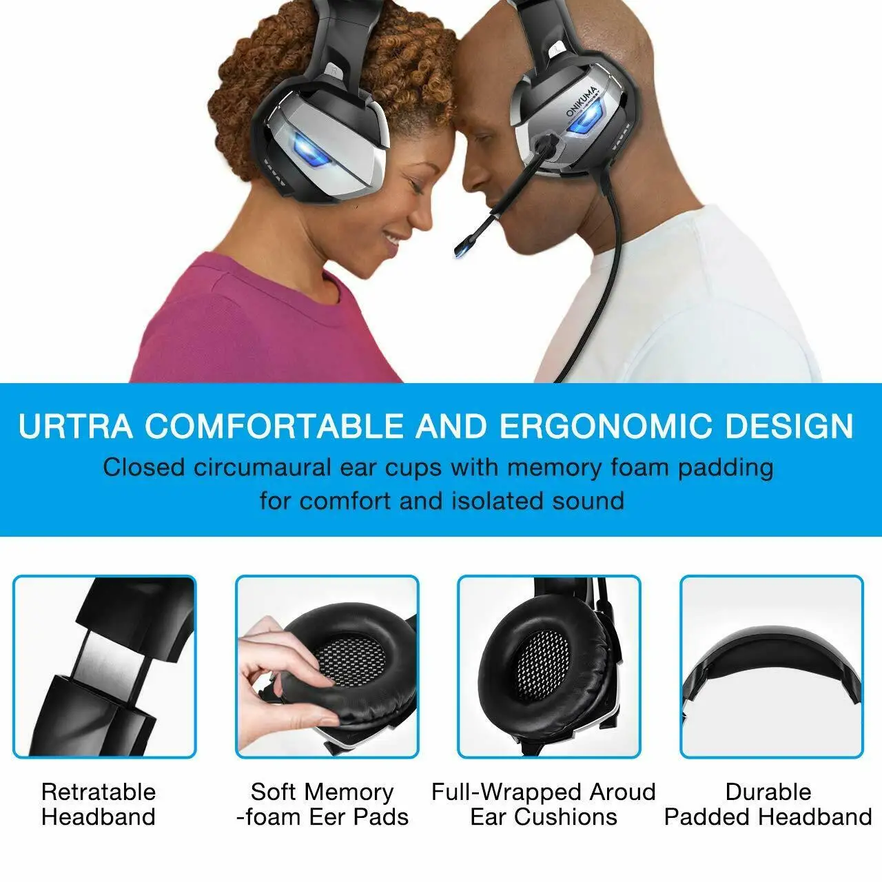 kowkaka ONIKUMA K5 Gaming Headset with Microphone PC Gamer 3 5mm Stereo Headphones for PS4 Gamepad New Xbox One Laptop Computer