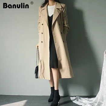 

Windbreaker Women Trench Coat Belt Waist 2019 Autumn Double Breated Oversize Long Coat Lady Streetwear Korean Outwear