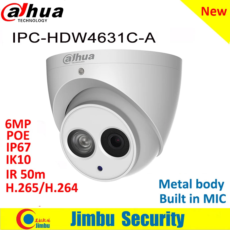 Dahua Ip камера POE IPC HDW4631C A 6MP купольная металлический корпус CCTV H.265 Встроенный
