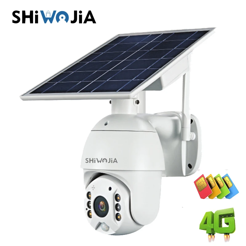SHIWOJIA 4G 1080P HD Solar Panel Outdoor Monitoring Waterproof CCTV Camera Smart Home Two-way Voice Intrusion Alarm Long Standby