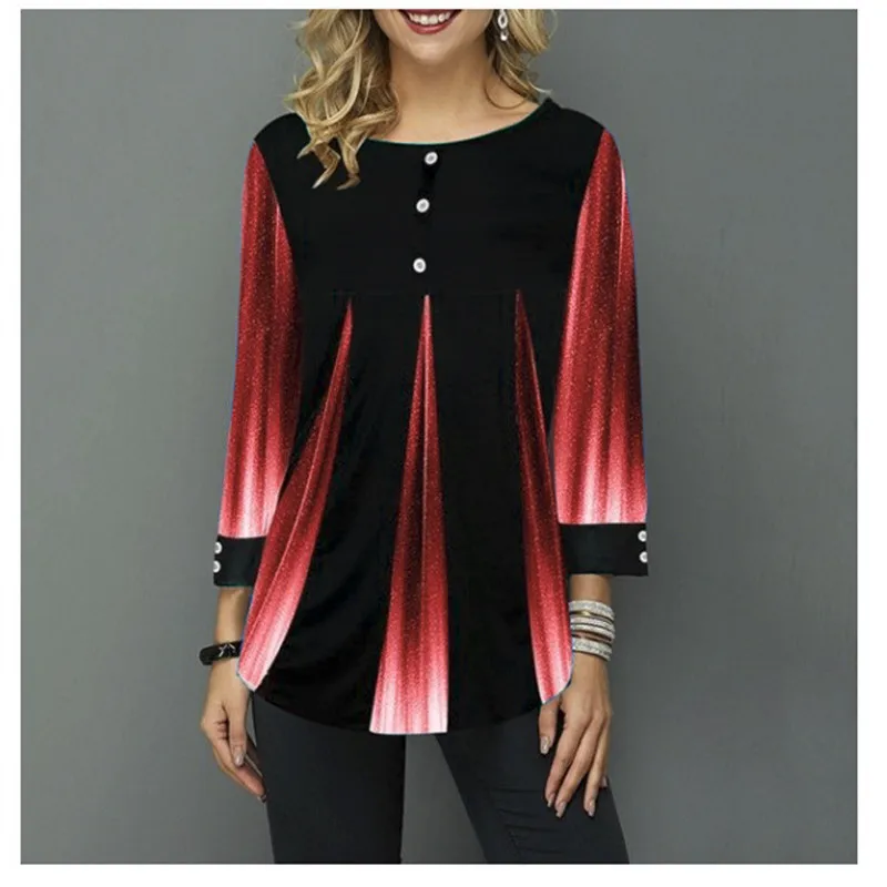 Shirt Women Spring Summer Blouse 3/4 Sleeve Casual 3D Gradient Printing Female Fashion Shirt Tops Plus Size 5XL StreetShirt blouses & shirts