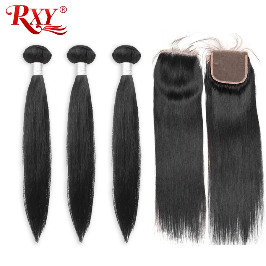 RXY Remy Straight Bundles With Closure Human Hair 3 Bundles With
