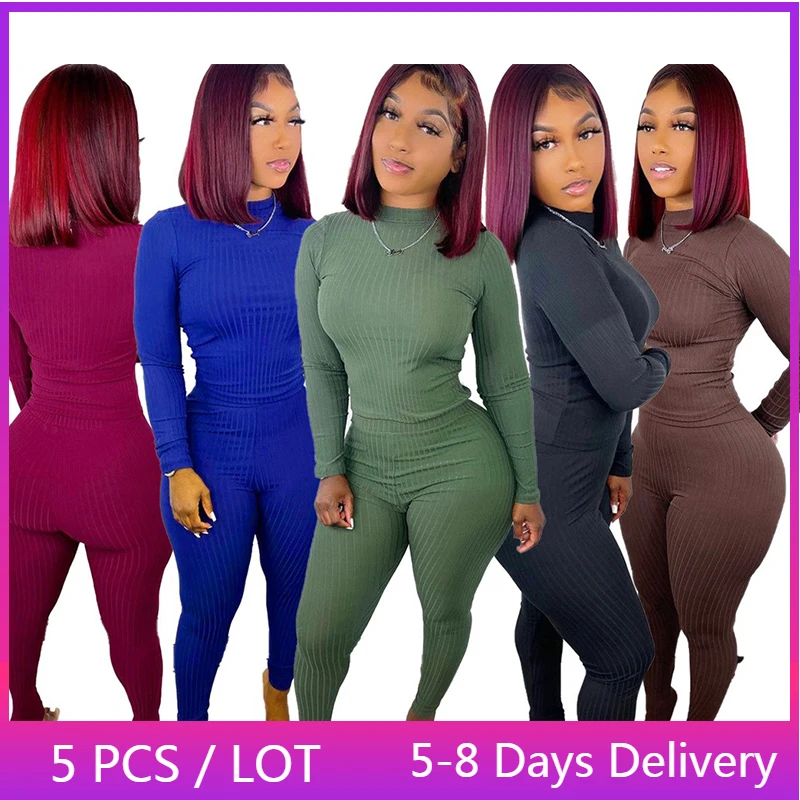 Bulk Item Wholesale Lots Ribbed Tracksuit Women Fall Clothes