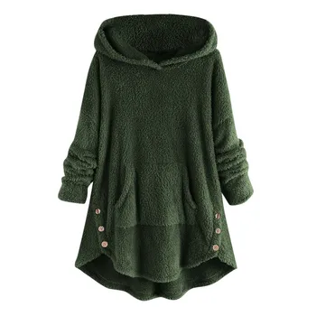 

Oversized Hoodie For Women Fleece Patchwork Plush Button Hem Long Sleeves Warm Winter Plus Size 5XL Sweatshirts Woman Clothes