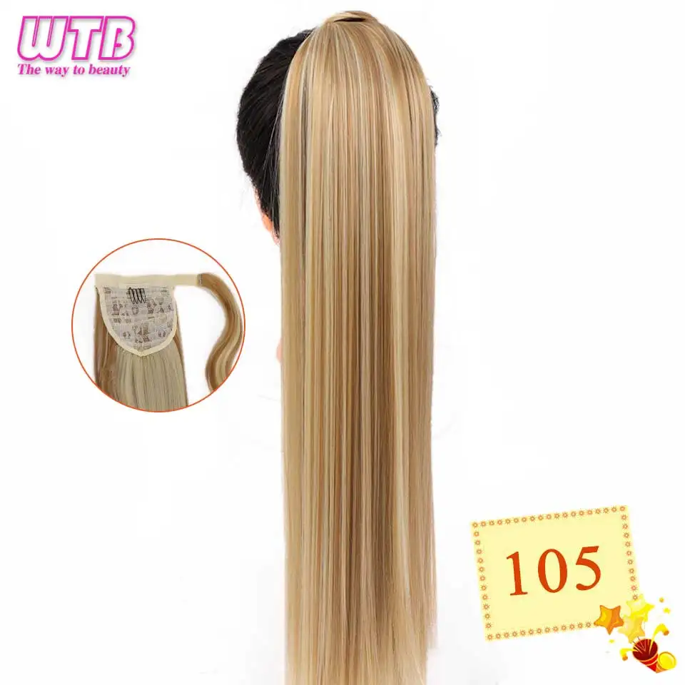 WTB Women's Synthetic 22 Inch Long Straight Wrap Around Clip In Ponytail Hair Extensions Natural Black Brown Pony Tail Fake Hair - Цвет: NC/4HL