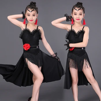 

New Latin Dance Dress for Girls Fashion Dance wear Children Stage Performance Costumes Ballroom Dancing Dresses for Kids Wear