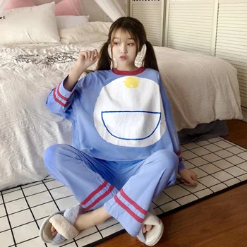 

Spring Autumn Winter Womens Pajama Sets O-Neck Long Sleeve Women Sleepwear Pajamas Girls Woman Pyjama Femme Plus Size