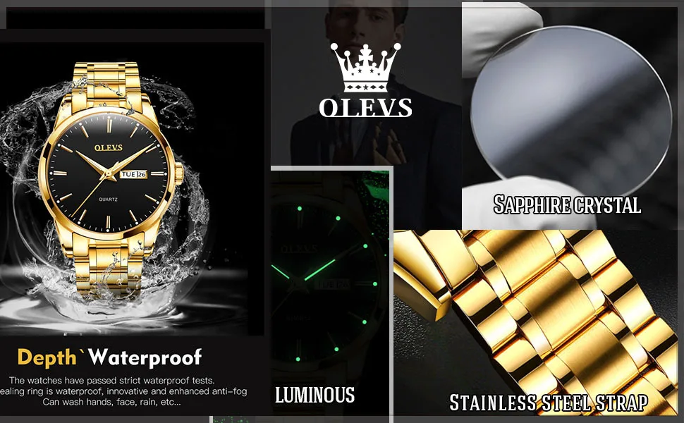 OLEVS Men Watches Waterproof Stainless Steel Quartz Male Wristwatch Men Gold Watch Fashion Luminous Luxury Watches For Men