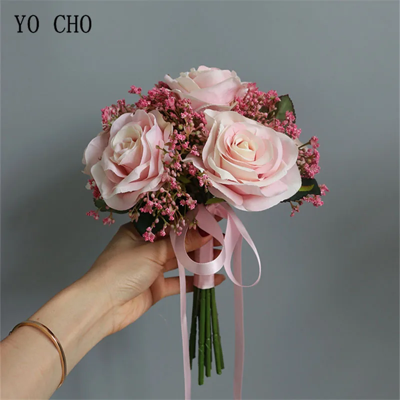 YO CHO букет искусственных цветов Свадебный букет свадебный цветок Шампань розовый шелк Пион Роза Калла Лилия DIY свадебные принадлежности