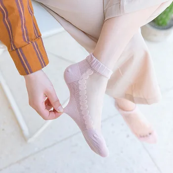 

1Pair Women Lace Ankle Sock Summer Soft Comfy Sheer Silk Cotton Elastic Mesh Knit Frill Transparent Hollow Women's Socks