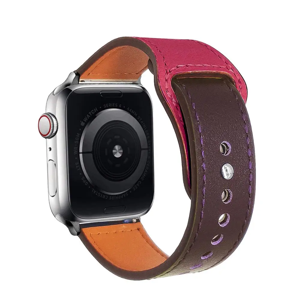 Кожаный ремешок для apple watch, ремешок 42 мм, 38 мм, версия петля ремешок для наручных часов iwatch, Версия 44 мм 40 мм 5/4/3/2/1 браслет аксессуары - Цвет ремешка: Red Purple