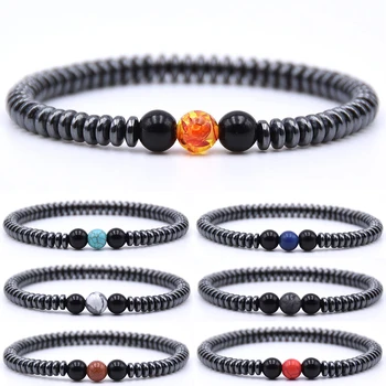 

Yoga Elastic Charm Hematite Beads 1PC Adjustable Valentines Gift Bracelet Unique Black 12 Colors Minimalist Natural Stone
