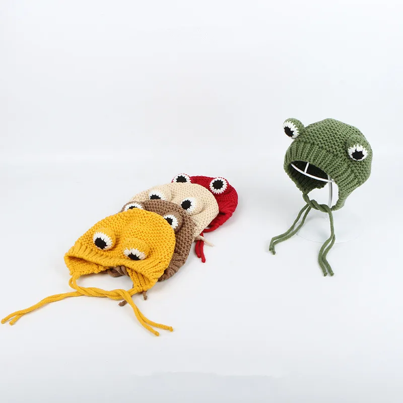 Knitted Hat Knitted Cap Knitted Beanie Skullies Beanies Winter Hat Solid Color Cartoon Frog Knitted Hat Winter Warm Hat Skullies Cap Beanie For Kid Boy And Girl 75