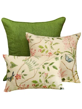 

simple American flower bird cushion cover decorative green floral large pillow case large pillow cover backrest