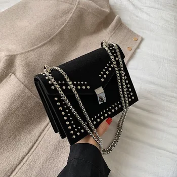 

Scrub Leather Small Shoulder Messenger Bags For Women 2019 Chain Rivet Lock Crossbody Bag Female Travel Mini Bags black bolsa