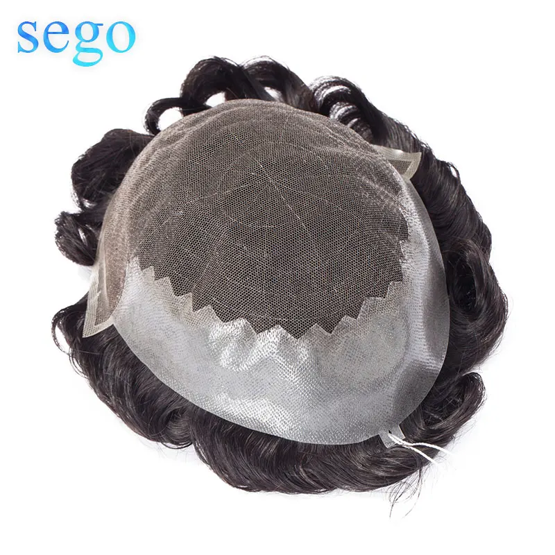 SEGO 6 &quotx 8&quot французское кружево и ПУ накладка из искусственных волос для мужчин