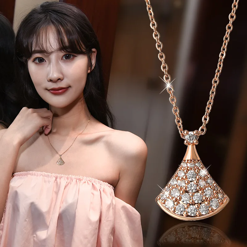 Full Semi-precious Stones Fan-shaped Petite Skirt Necklace Simple Exquisite White Fritillary Clavicle Chain Women | Украшения и