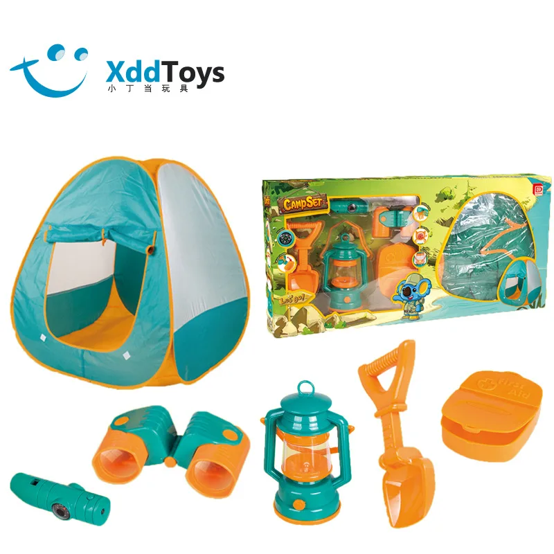 

Children Assembled Camping Tent 6 Pieces (with Binoculars) Open Country Beach Play House Game Educational Toy