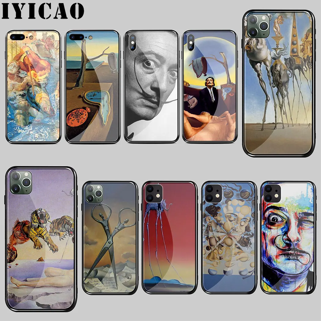 Salvador Dali Art DIY Painted Beautiful Tempered Glass Case for iphone 5 5S SE 6 6S 7 8 Plus 11 Pro X XR XS Max Cover |