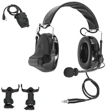 Airsoft – casque Airsoft à réduction de bruit, avec 2 broches PELTOR PTT + adaptateur de piste de casque ARC (BK)
